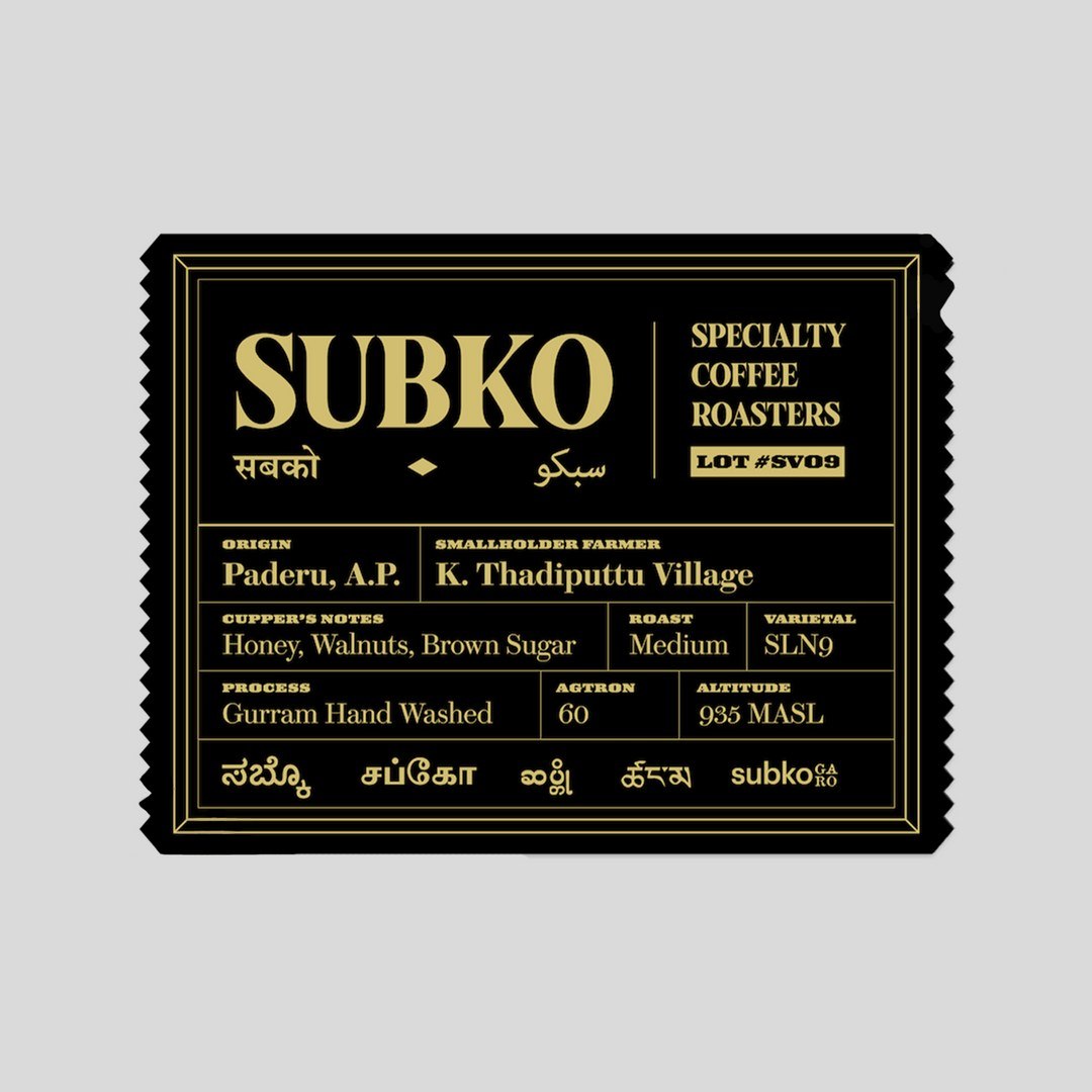 Subko specialty coffee roasters lot card, Paderu origin